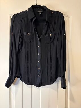 White House Black Market Black Silk Blouse